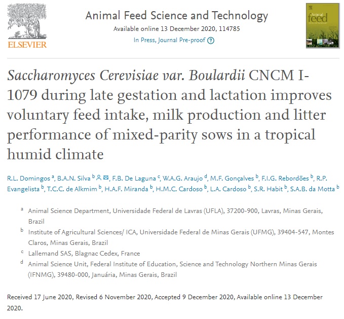Saccharomyces Cerevisiae var. Boulardii CNCM I-1079 during late gestation  and lactation improves voluntary feed intake, milk production and litter  performance of mixed-parity sows in a tropical humid climate – NEPSUI | UFMG